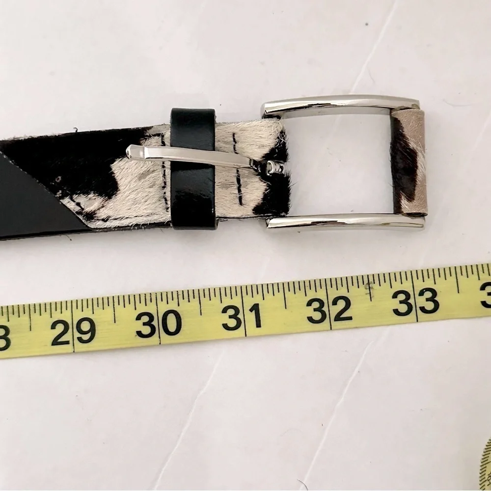 Elegant Danier Black Leather Belt with cowhide details,silver-toned buckle sz 26